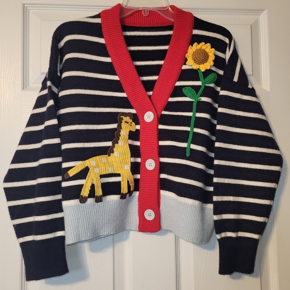 Teacher's Cardigan with Giraffe and Sunflower Women's Size Medium - Picture 3 of 11